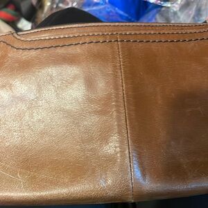 Classic Brown Leather Wristlet Clutch